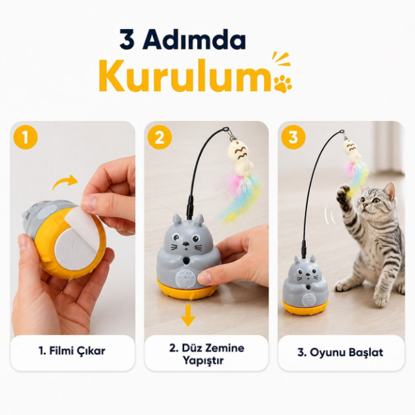Kedi Şekilli Dönen Peluş Balıklı Olta Oyuncağı  - 2